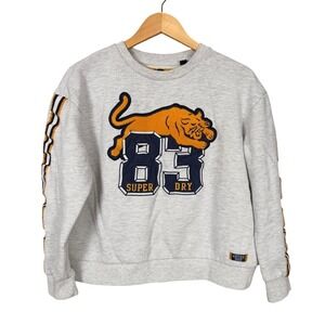 Superdry Heather Gray Sweatshirt with Gold and Navy Applique